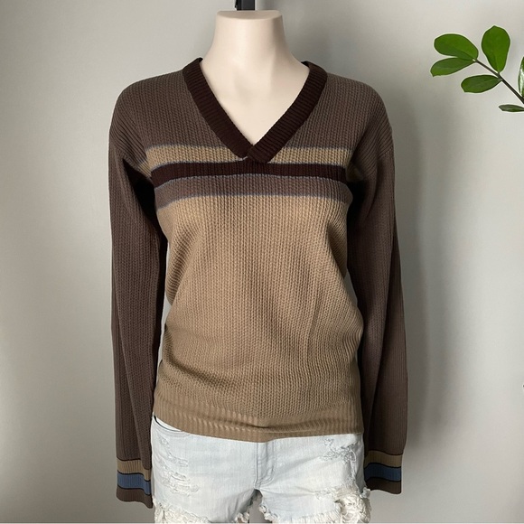 Vintage Kennington California Academia Vneck Knit Sweater Brown Tan Size Small - Picture 1 of 9